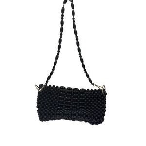 Chunky Black Beaded Vintage Handbag Made in Hong Kong
